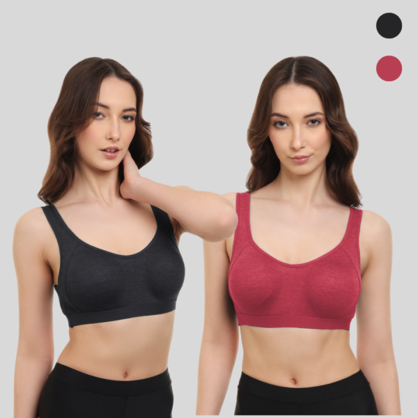 Red & Black Non-Padded Sports Bra for Yoga & Gym